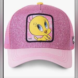 Tweety bird hat pink baseball glitter new adjustable cap looney tunes